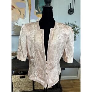 VTG Nah Nah Collections Pink Floral Tapestry Blazer Beaded Victorian Sz 16